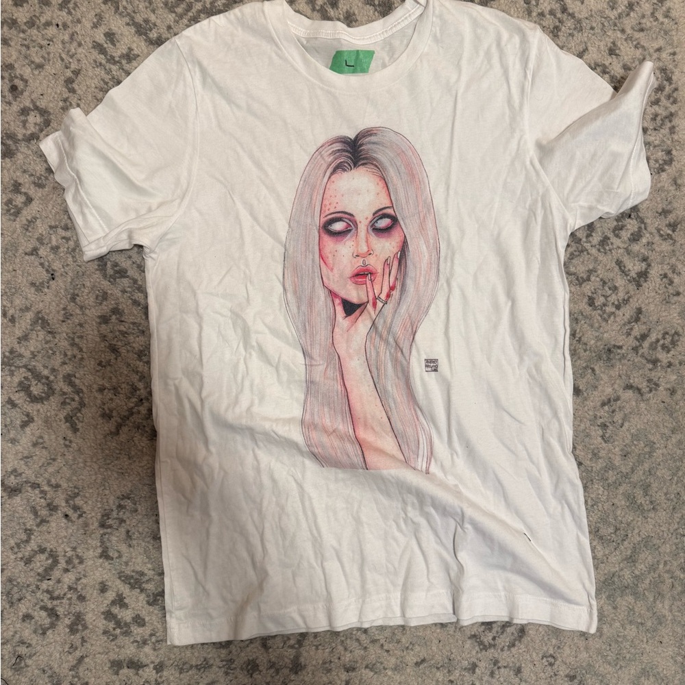 Society 6 White Tee with Pink and Black Graphic